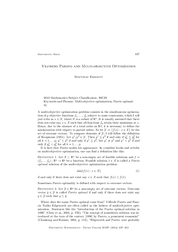(PDF) Vilfredo Pareto and multi-objective optimization | Matthias ...