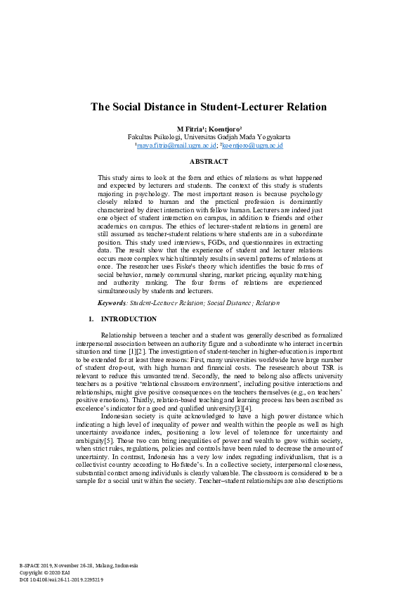 (PDF) The Social Distance in Student-Lecturer Relation