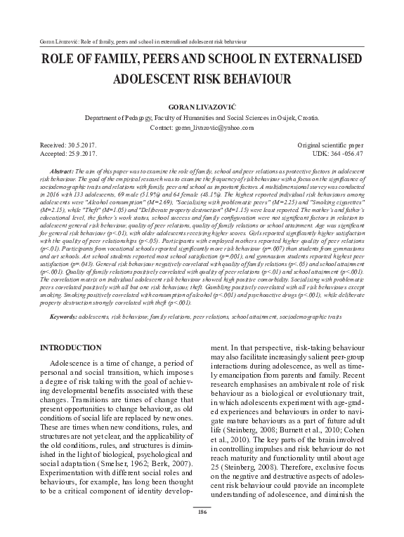 (PDF) The role of family, peers and school in externalised adolescent ...
