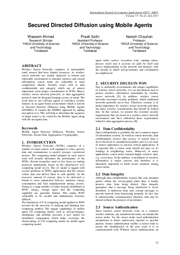 (PDF) Secured Directed Diffusion using Mobile Agents