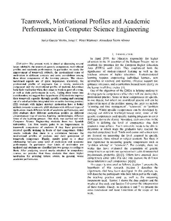 (PDF) Teamwork, Motivational Profiles and Academic Performance in ...