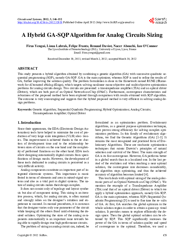 (PDF) A Hybrid GA-SQP Algorithm for Analog Circuits Sizing