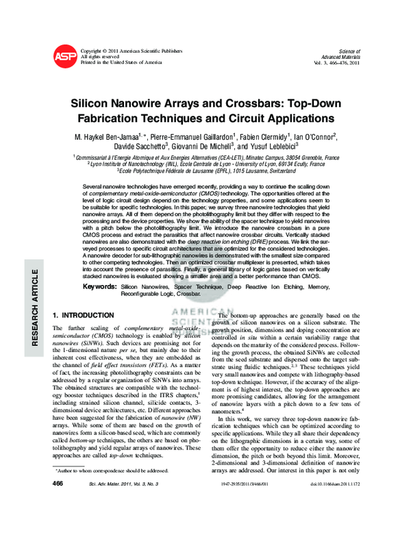 (PDF) Silicon Nanowire Arrays and Crossbars: Top-Down Fabrication ...