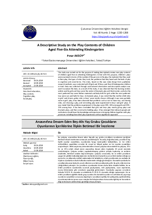 (PDF) A Descriptive Study on the Play Contents of Children Aged Five ...
