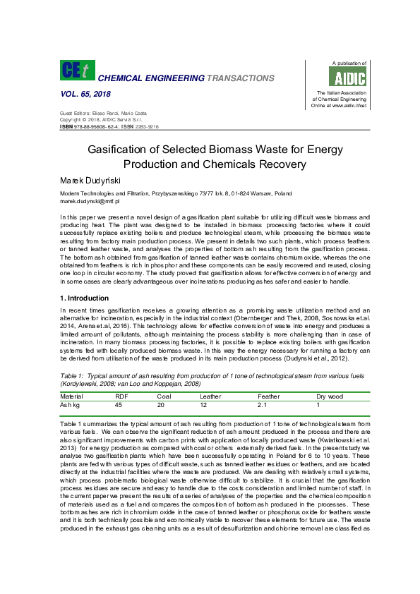 (PDF) Gasification of Selected Biomass Waste for Energy Production and ...