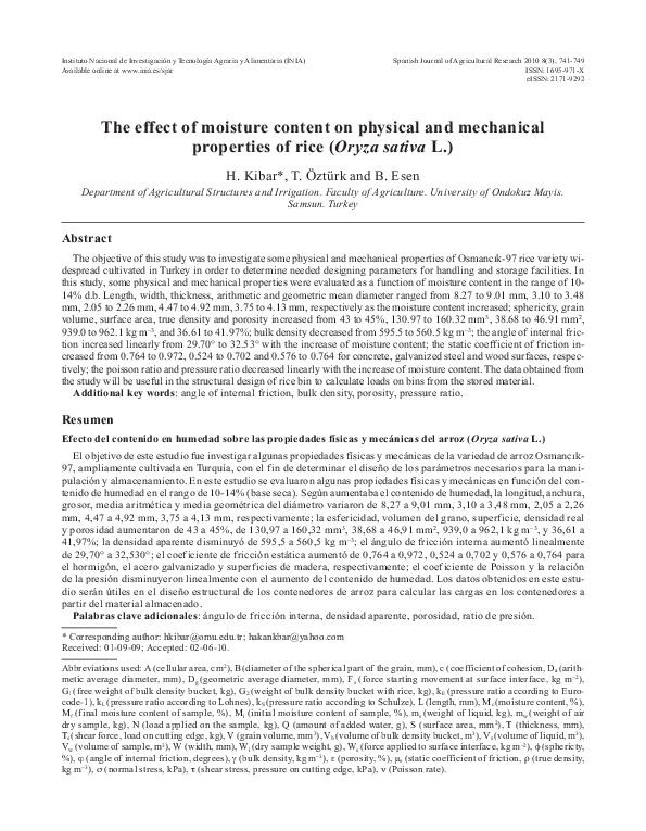 (PDF) The effect of moisture content on physical and mechanical
