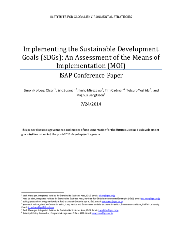 (PDF) Implementing the Sustainable Development Goals (SDGs): An ...