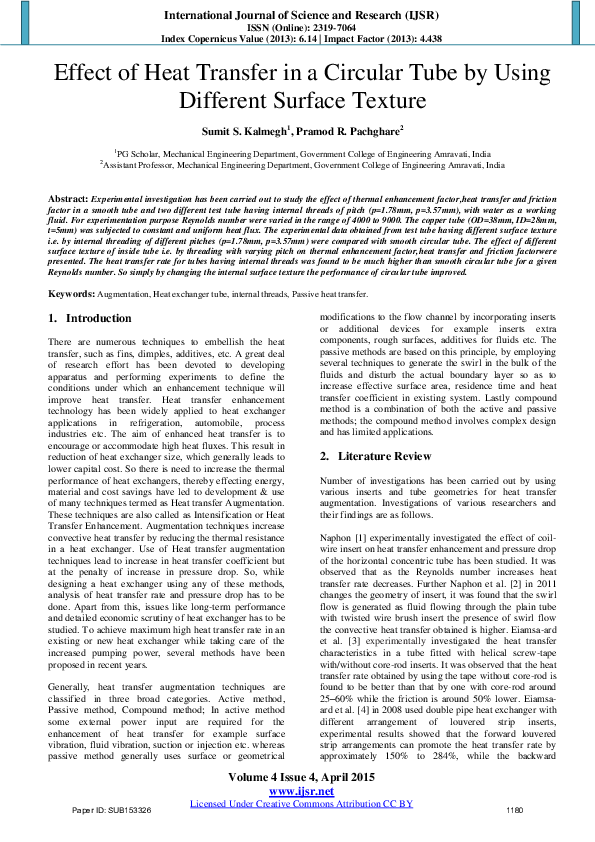 (PDF) Effect of Heat Transfer in a Circular Tube by Using Different ...