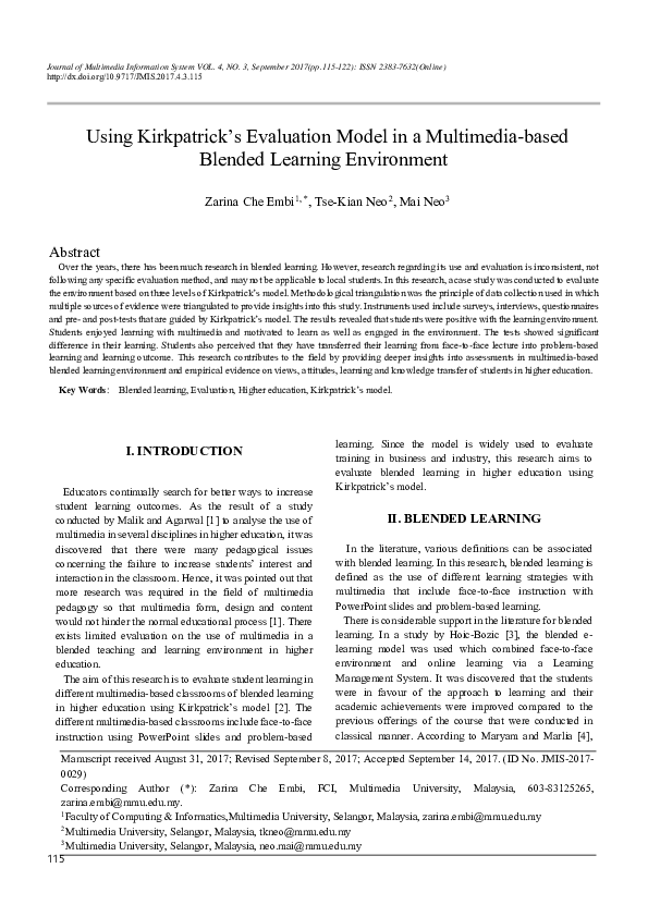 (PDF) Using Kirkpatrick’s Evaluation Model in a Multimedia-based ...