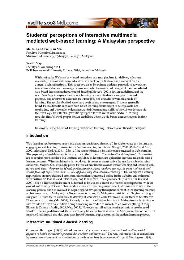 (PDF) Students' perceptions of interactive multimedia mediated web ...