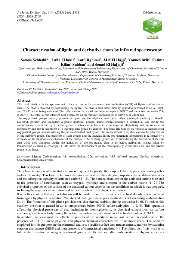 (PDF) Characterization of lignin and derivative chars by infrared ...