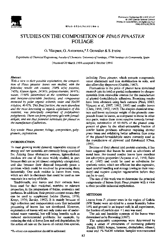 (PDF) Studies on the composition of Pinus pinaster foliage