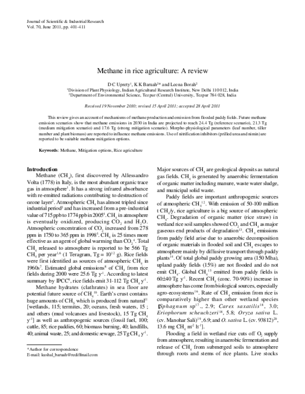 (PDF) Methane in rice agriculture: A review