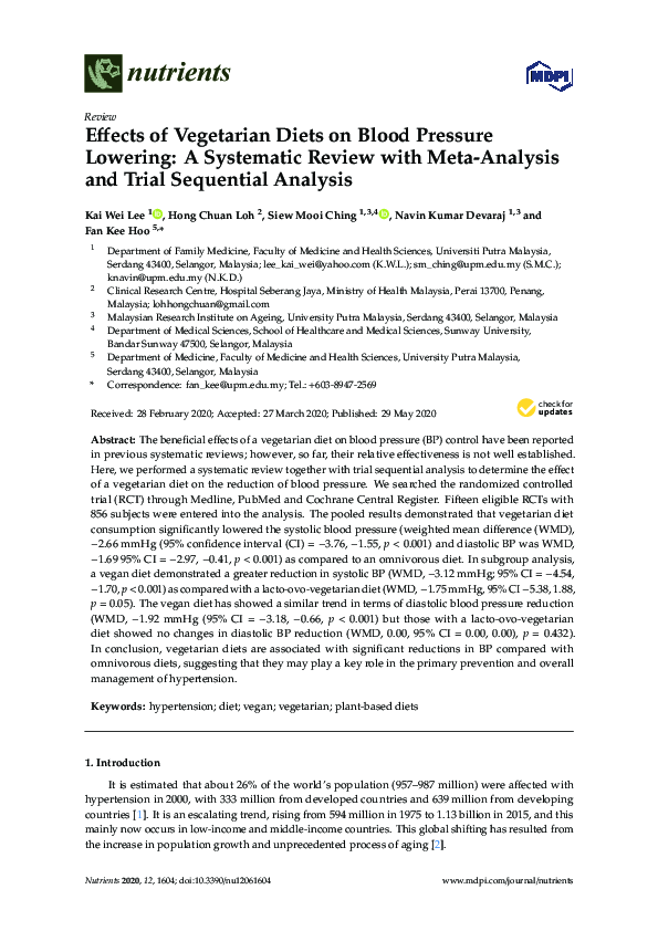 (PDF) Effects of Vegetarian Diets on Blood Pressure Lowering: A ...