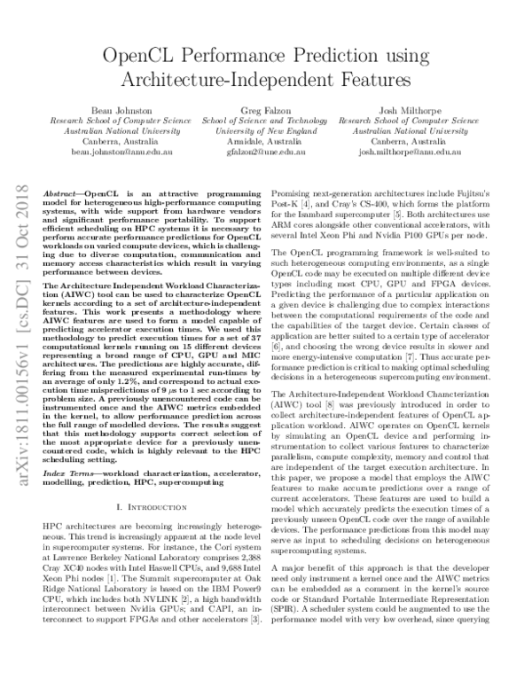 (PDF) OpenCL Performance Prediction using Architecture-Independent Features