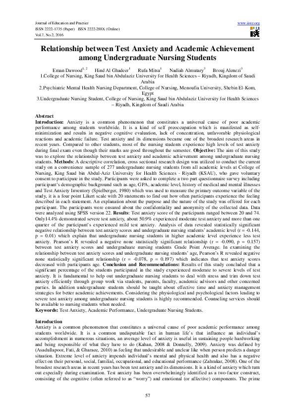 (PDF) Relationship between Test Anxiety and Academic Achievement among ...