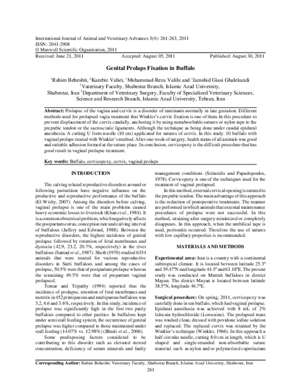 (PDF) Genital Prolaps Fixation in Buffalo valiei Academia.edu