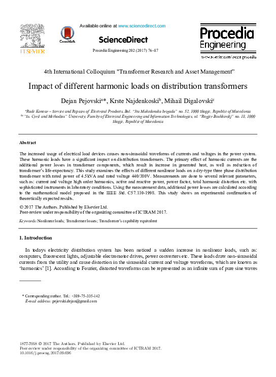 (PDF) Impact of different harmonic loads on distribution transformers