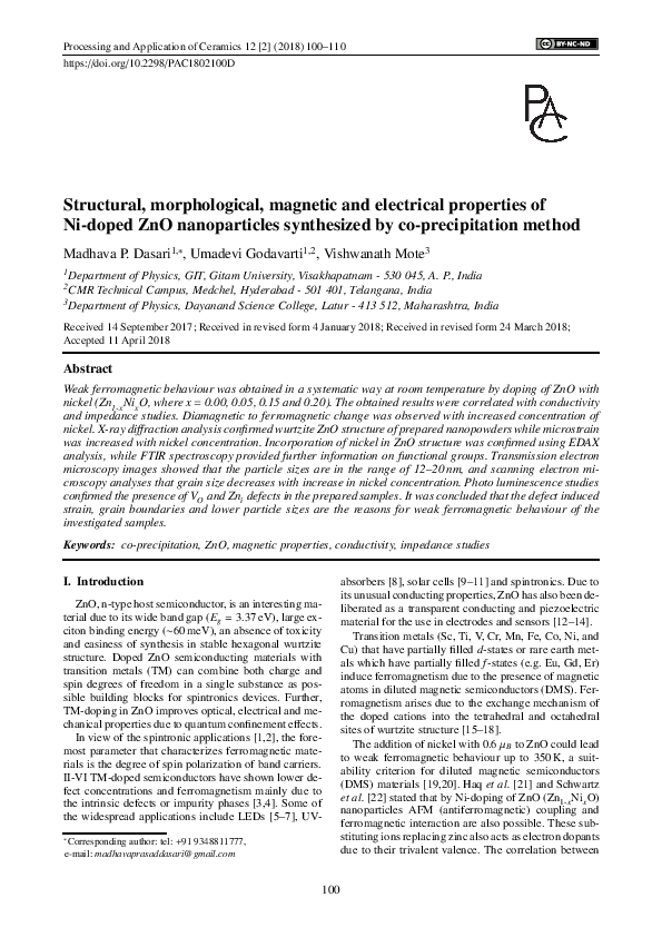 (PDF) Structural, morphological, magnetic and electrical properties of ...
