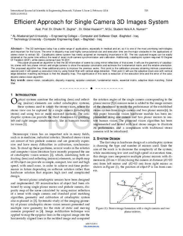 (PDF) Efficient Approach for Single Camera 3D Images System
