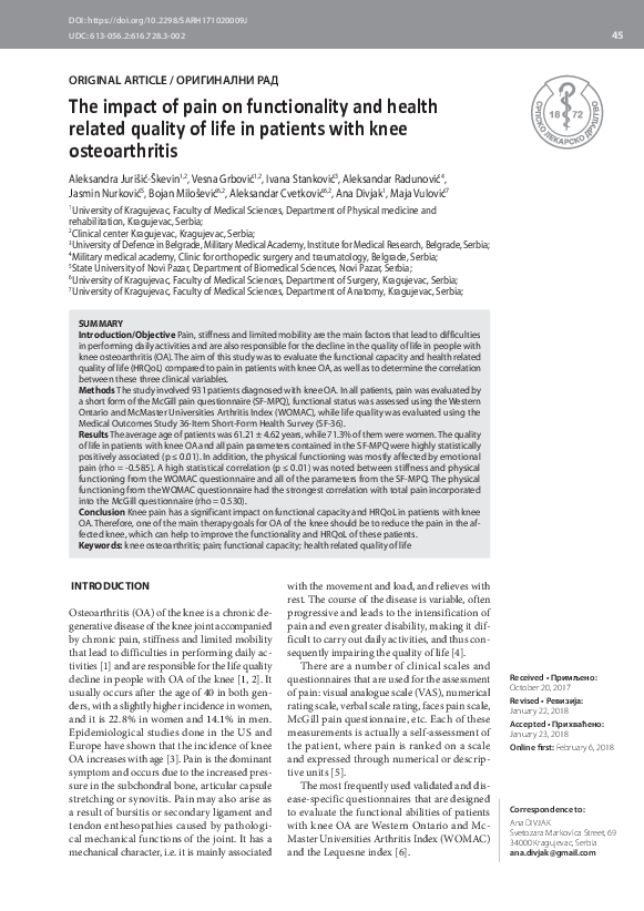 (PDF) The impact of pain on functionality and health related quality of ...