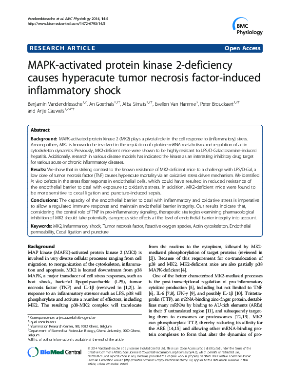 (PDF) MAPK-activated protein kinase 2-deficiency causes hyperacute ...