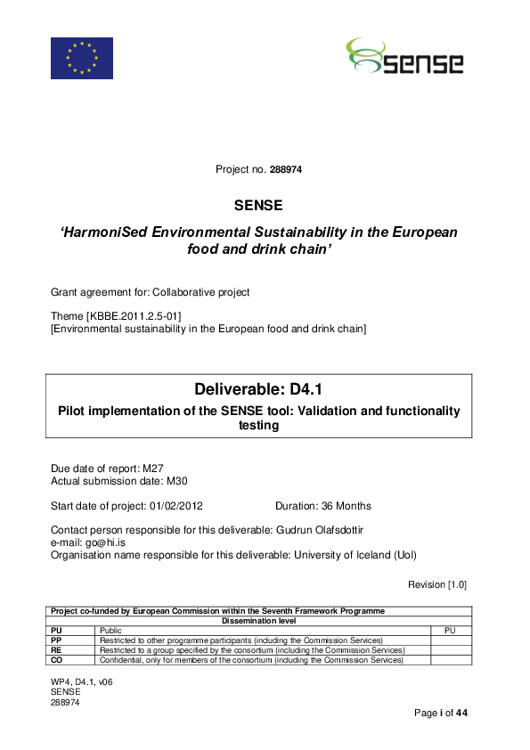 (PDF) Pilot implementation of the SENSE tool: Validation and ...