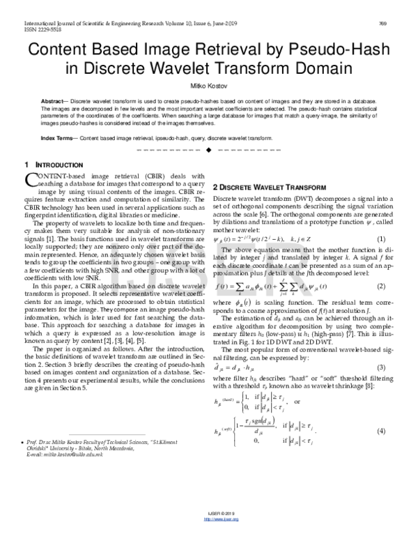 (PDF) Content Based Image Retrieval by Pseudo-Hash in Discrete Wavelet ...