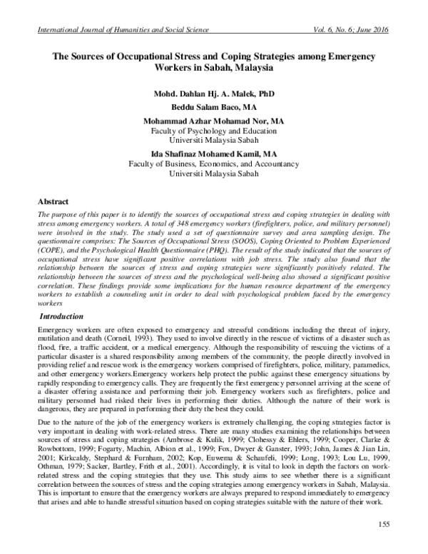 (PDF) The sources of occupational stress and coping strategies among ...
