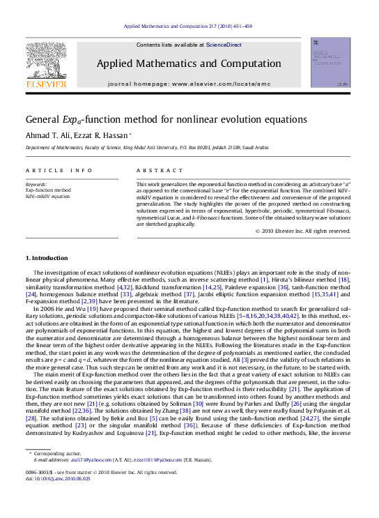 (PDF) General Expa-function method for nonlinear evolution equations