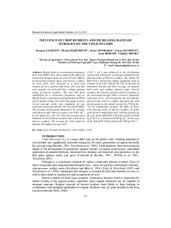 (PDF) Influence of crop residues and increasing rates of nitrogen on ...