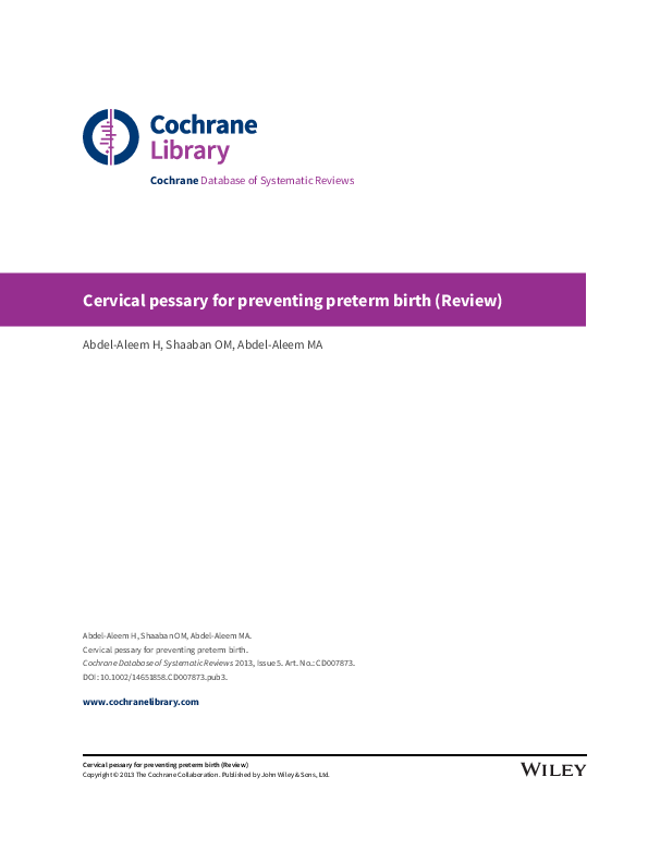 (PDF) Cervical pessary for preventing preterm birth (Review)