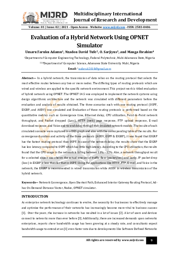 (PDF) Evaluation of a Hybrid Network Using OPNET Simulator