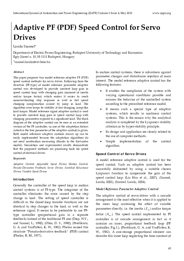 (PDF) Adaptive PF (PDF) Speed Control for Servo Drives
