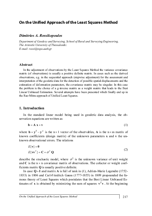 (PDF) On the Unified Approach of the Least Squares Method