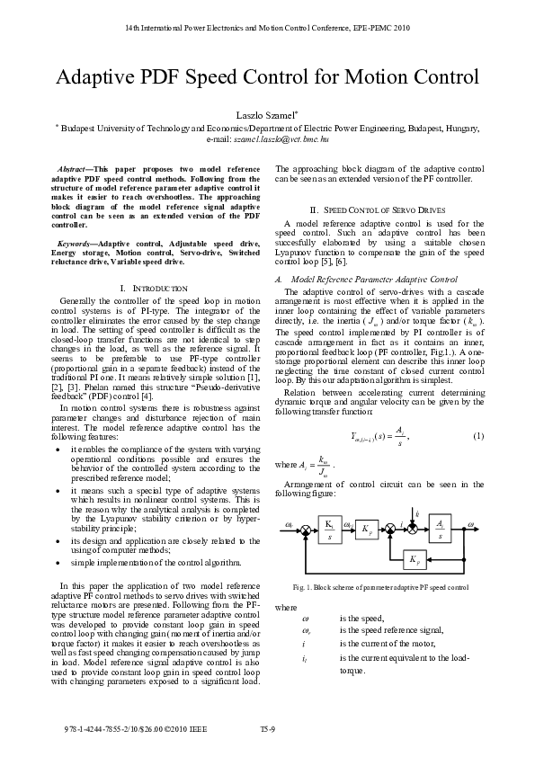 (PDF) Adaptive PDF speed control for motion control