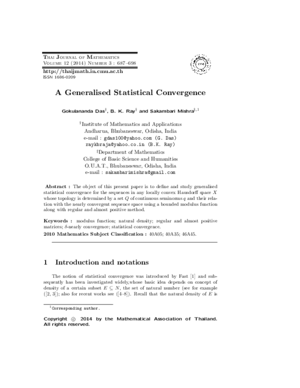 (PDF) A Generalised Statistical Convergence