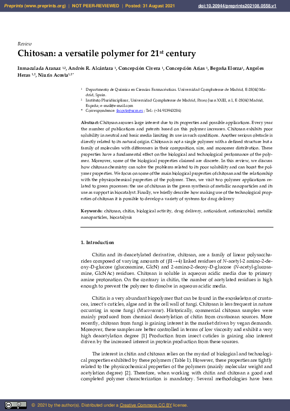 (PDF) Chitosan: A Versatile Polymer for 21st Century