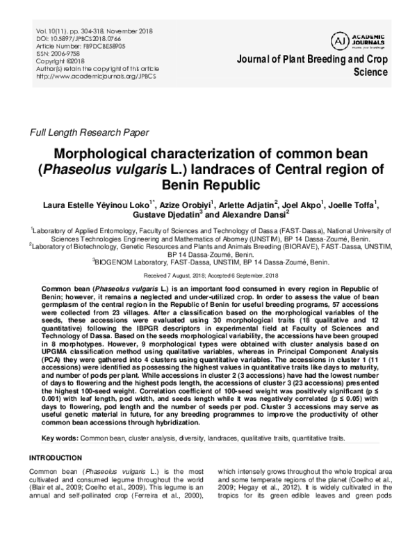 (PDF) Morphological characterization of common bean (Phaseolus vulgaris ...