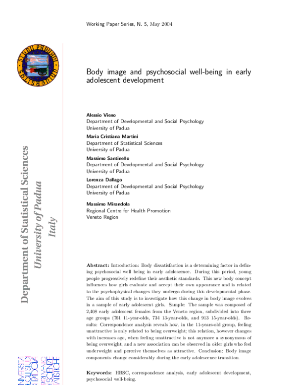 (PDF) Body image and psychosocial well-being in early adolescent ...