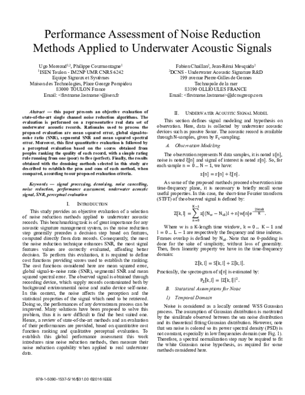(PDF) Performance assessment of noise reduction methods applied to ...