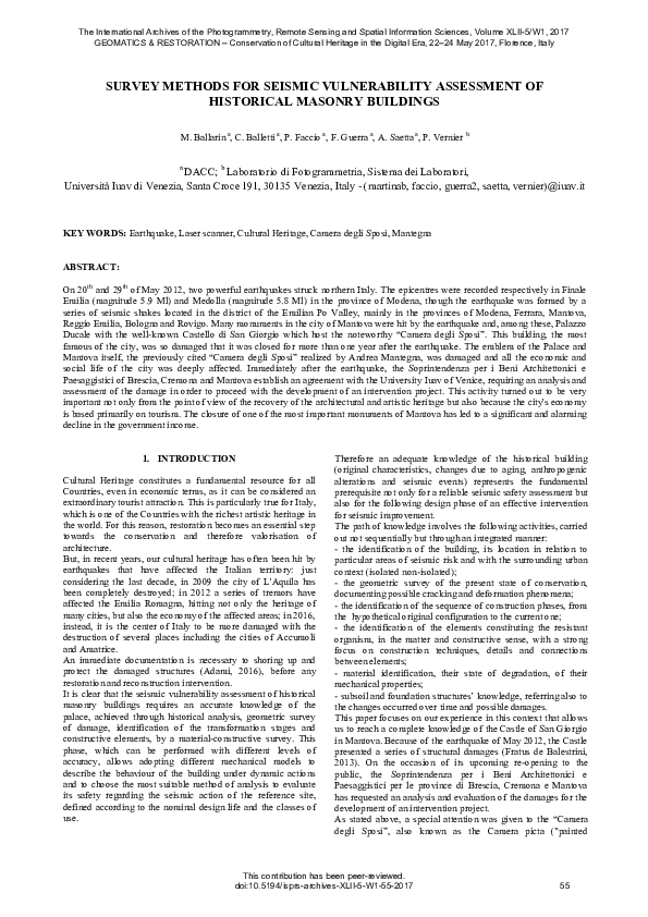 (PDF) Survey Methods for Seismic Vulnerability Assessment of Historical ...