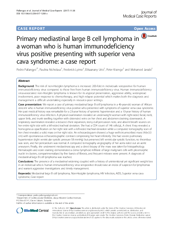 (PDF) Primary mediastinal large B cell lymphoma in a woman who is human ...