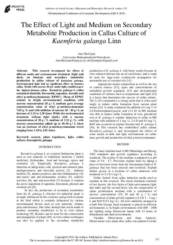 (PDF) The Effect of Light and Medium on Secondary Metabolite Production ...