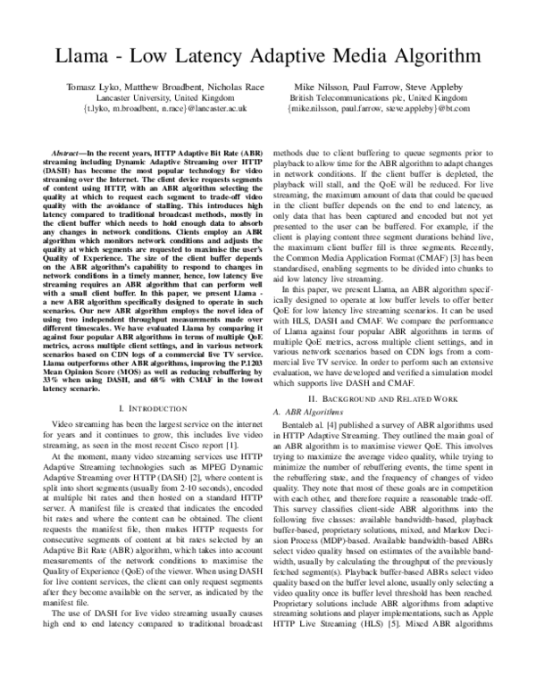 (PDF) Llama - Low Latency Adaptive Media Algorithm