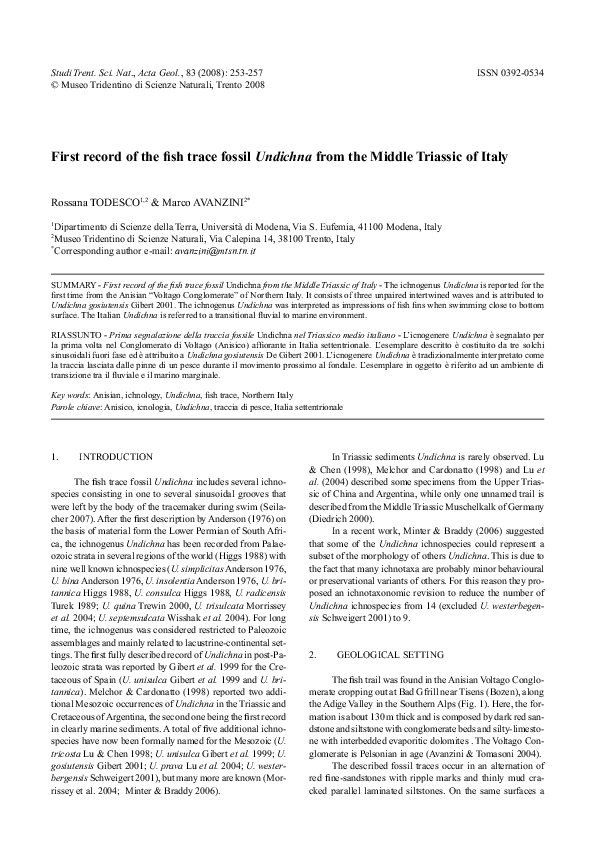 (PDF) First record of the fish trace fossil Undichna from the Middle ...