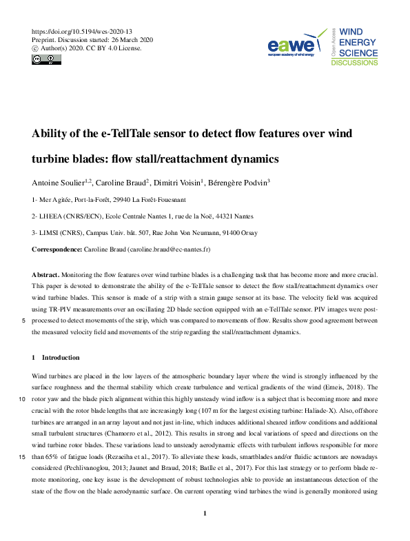 (PDF) Ability of the e-TellTale sensor to detect flow features over ...