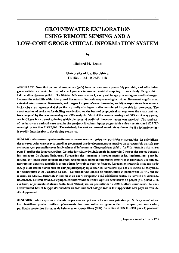 (PDF) Groundwater Exploration Using Remote Sensing And A Low-Cost ...