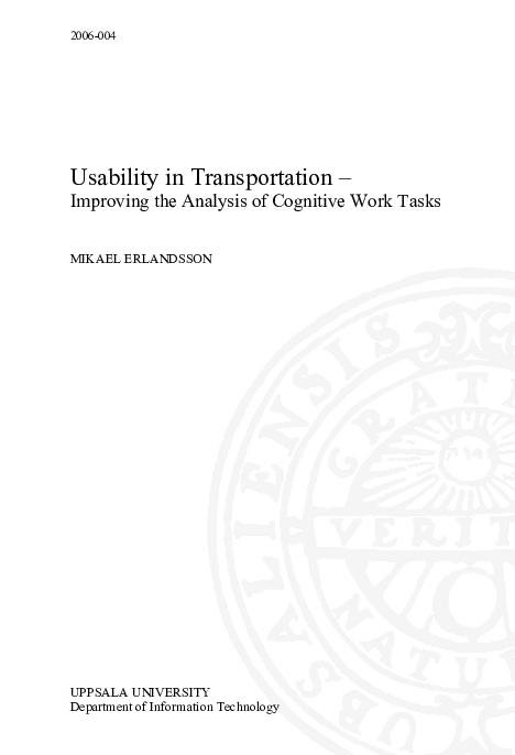  PDF Usability In Transportation Improving The Analysis Of Cognitive Work Tasks Mikael 