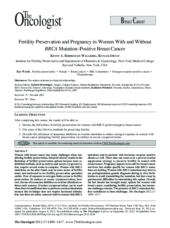 (PDF) Fertility Preservation and Pregnancy in Women With and